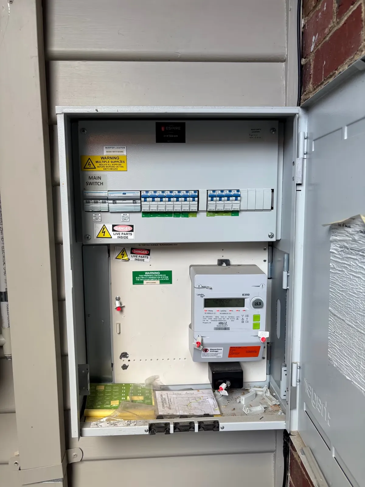Upgraded electrical switchboard with circuit breakers by Espire Electrical