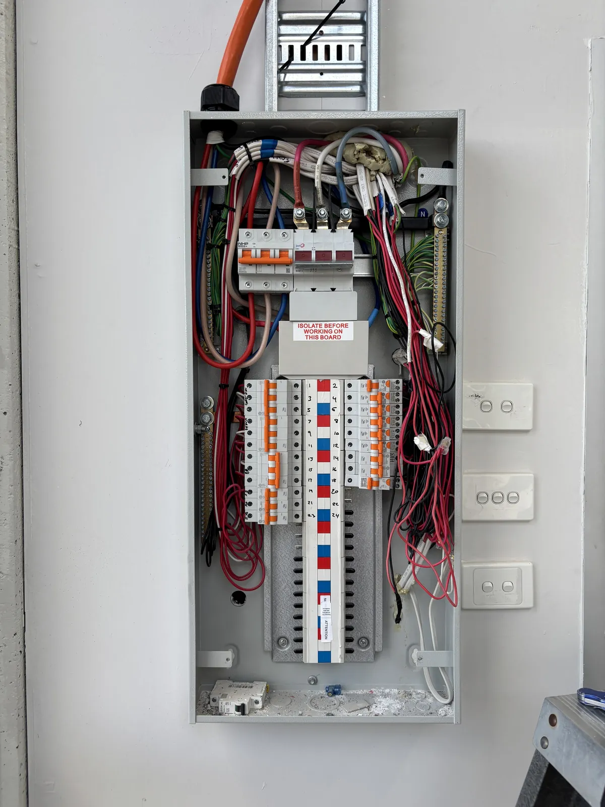 Electrical distribution board with labelled circuits by Espire Electrical