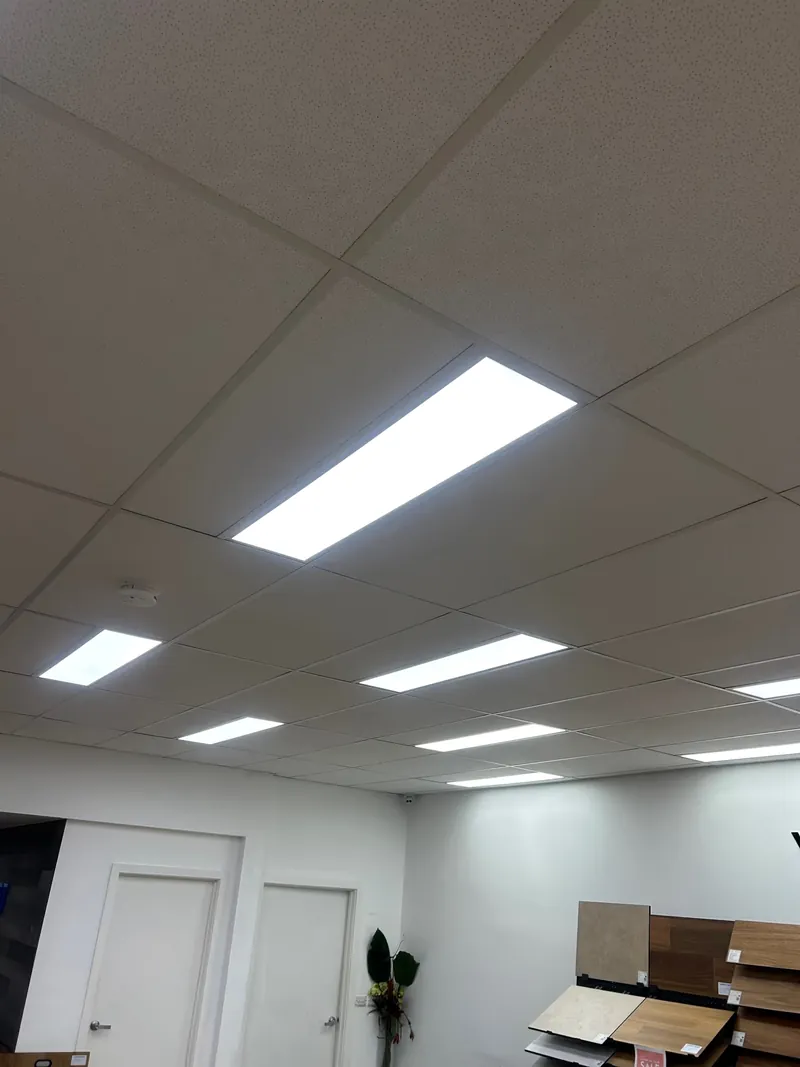 Bright commercial LED ceiling panels installed by Espire Electrical